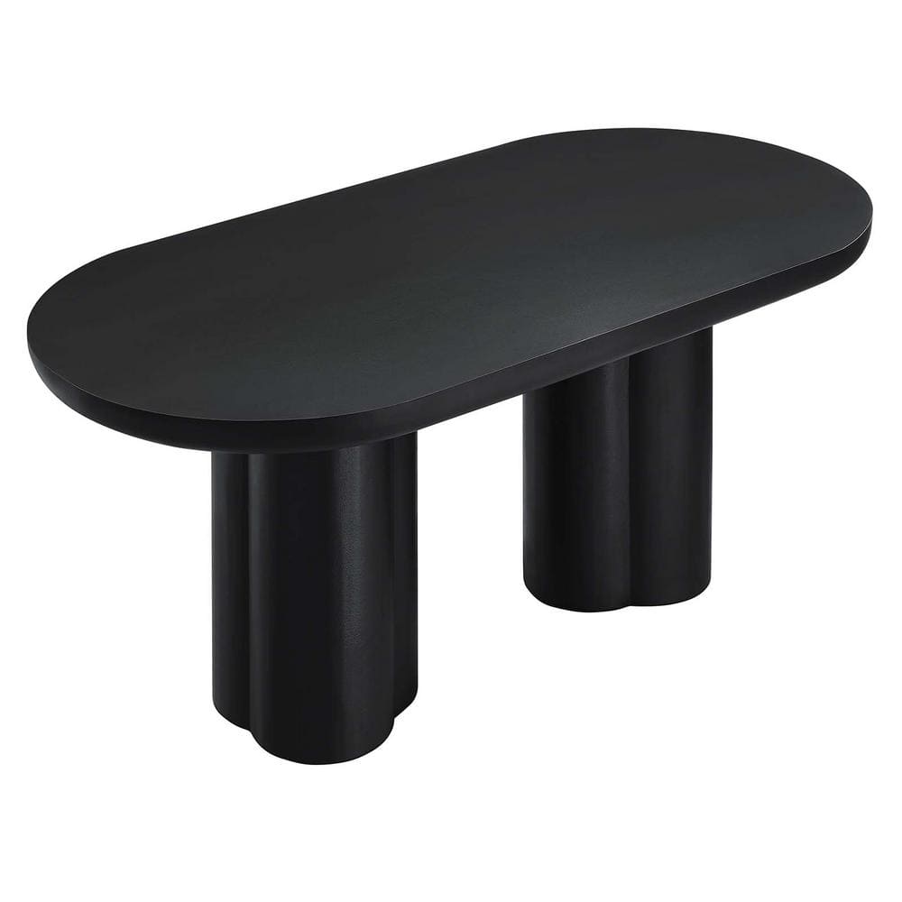Caspian 72" Black Oval Concrete Dining Table with Double Pedestal Base