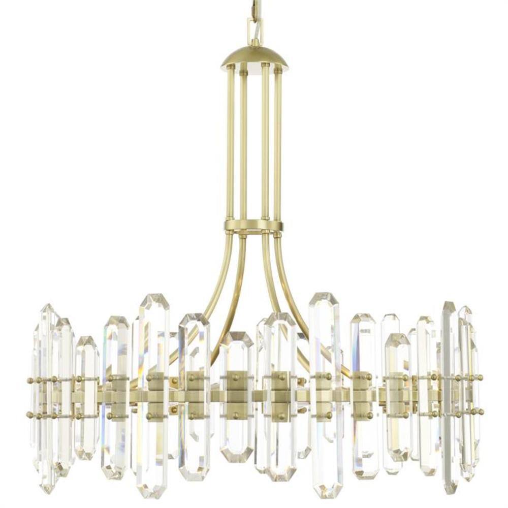 Aged Brass Elegance 12-Light Chandelier with Faceted Crystal Accents