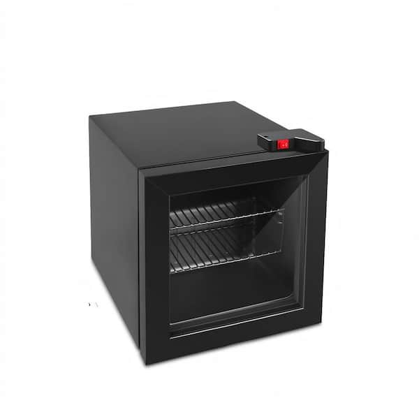 18.31 in. W 1.1 cu. ft. 3 layered Glass Door Manual, Mini Upright, Refrigerators with Freezer in Black.