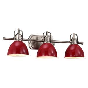 3-Light Red Round Hardwired Outdoor Wall Lantern Sconce Porch Light