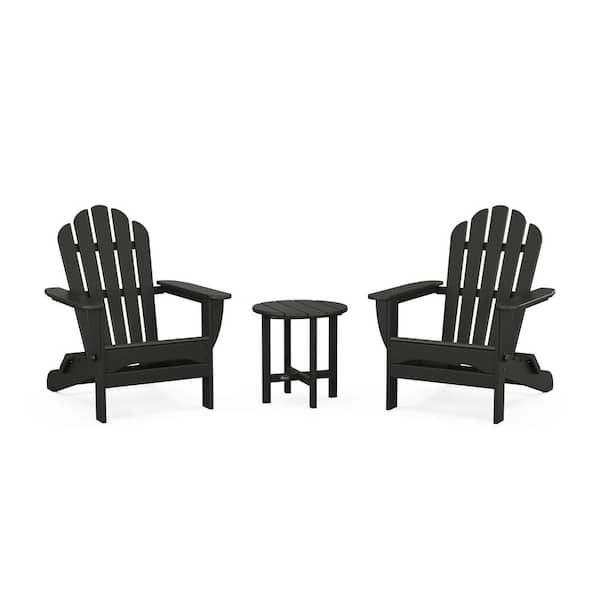 Trex Outdoor Furniture Monterey Bay 3-Piece Plastic Patio Conversation Set in Charcoal Black Folding Adirondack
