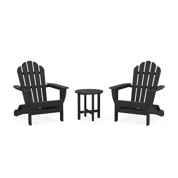 Trex Outdoor Furniture Monterey Bay 3-Piece Plastic Patio Conversation Set in Charcoal Black Folding Adirondack