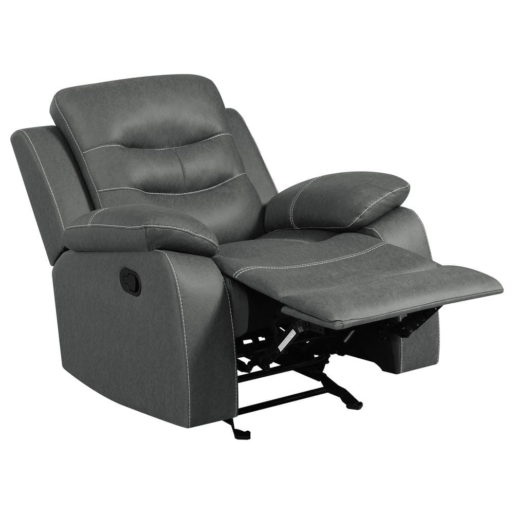 Gray Leather Glider Recliner with Manufactured Wood Frame