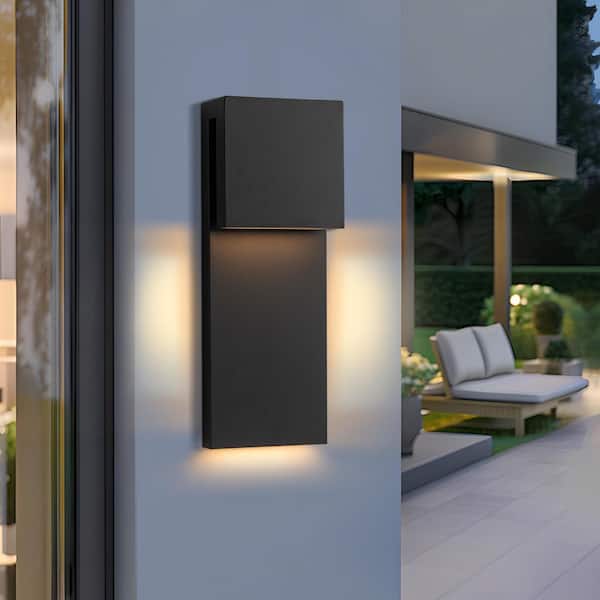 C Cattleya 15 in. 2-Light Matte Black Integrated LED Outdoor