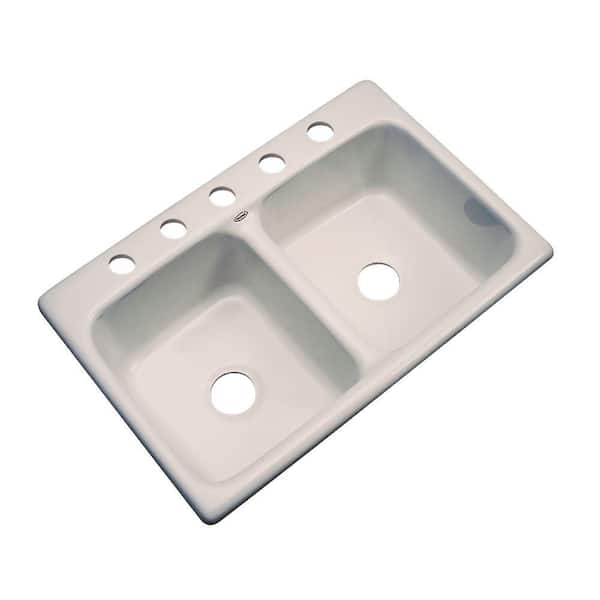 Thermocast Newport Drop-in Acrylic 33.in 5-Hole Double Bowl Kitchen Sink in Shell