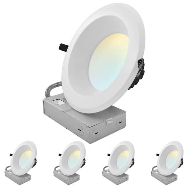 8 In. Integrated LED Commercial Recessed Light J-Box 5CCT 50/65/80W Dimmable 5000/6500/8000LM 120-277V Wet Rated 4 Pack