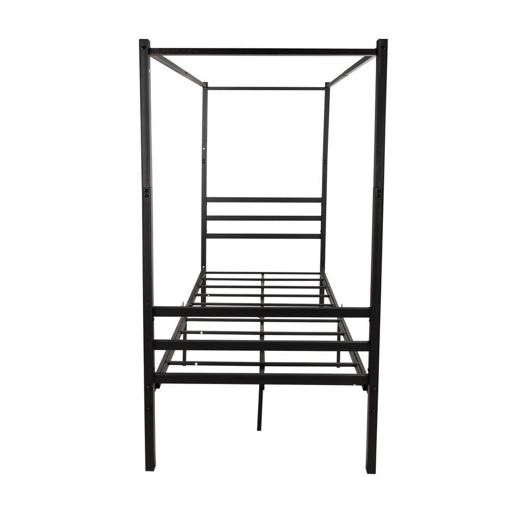 78 in. W Black Metal Canopy Bed Frame Twin Platform Bed