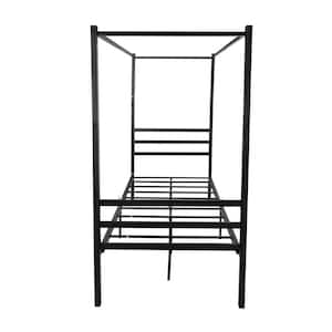 78 in. W Black Metal Canopy Bed Frame Twin Platform Bed