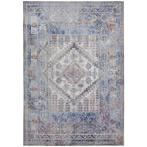 7 X 10 Blue and Gray Floral Area Rug