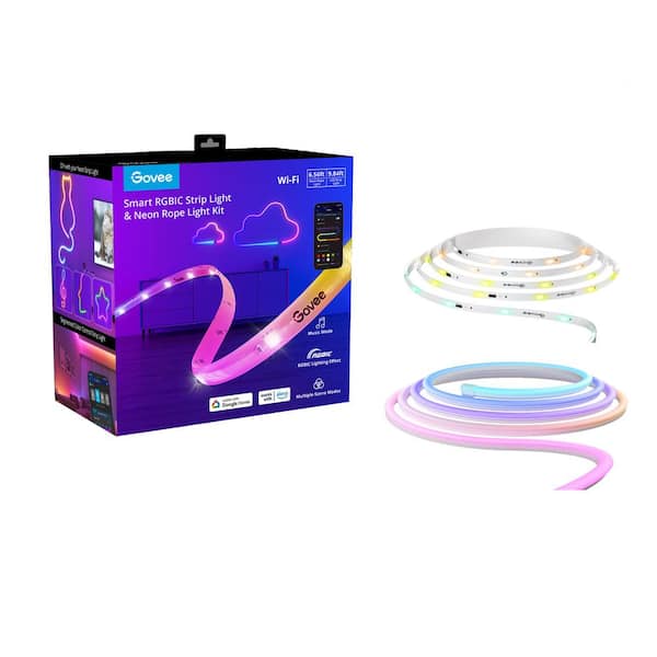 Govee RGBIC Smart 9.8 ft. Strip Light and 6.5 ft. Neon Rope Light Kit