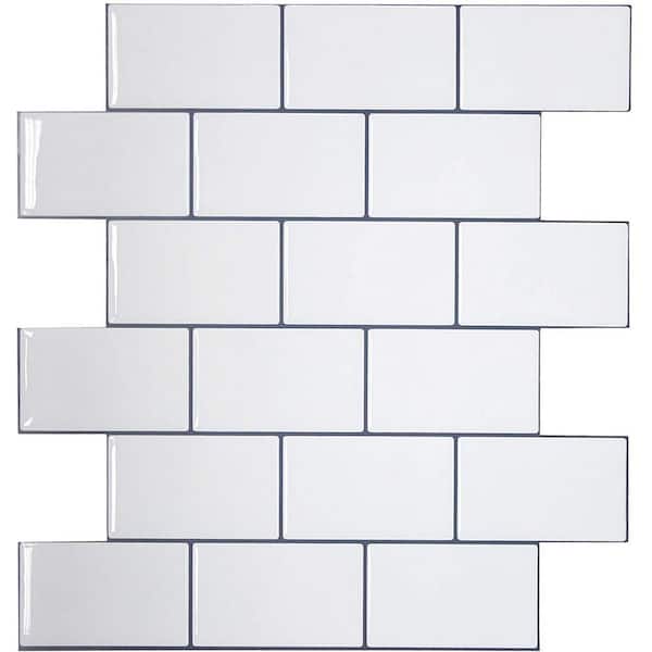 Ejoy 12 in. x 12 in. Thicker 3D White Vinyl Subway Design Peelable Backsplash Tile (Set of 20-Piece)