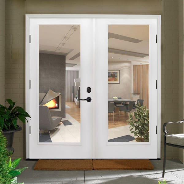 Reliant Series Clear Full Lite White Primed Fiberglass Double Prehung Patio Door