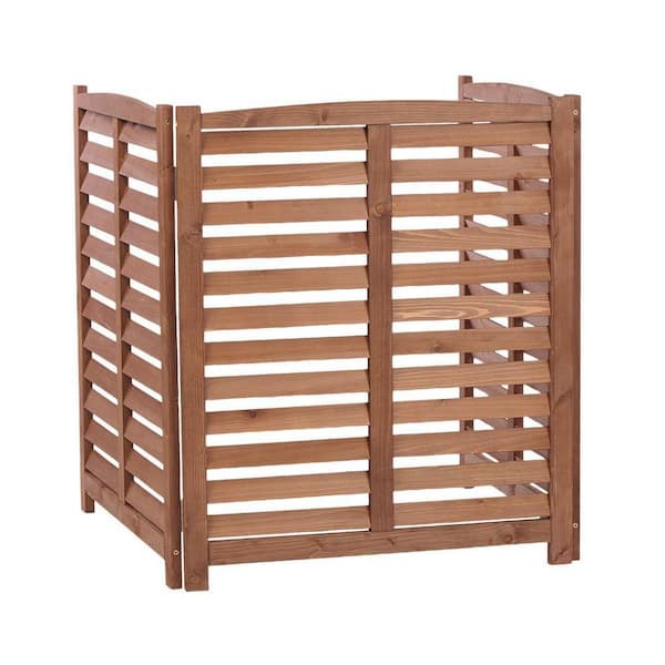 38 in. Solid Wood Garden Fence, 3-Panel Outdoor Air Conditioner Privacy Fence in Brown