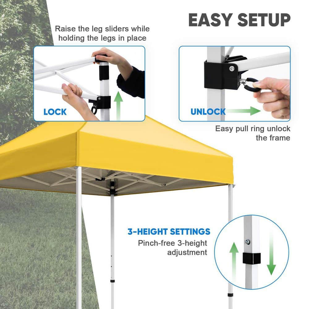 Yellow 5x5 Portable Adjustable Height Canopy Tent with White Frame