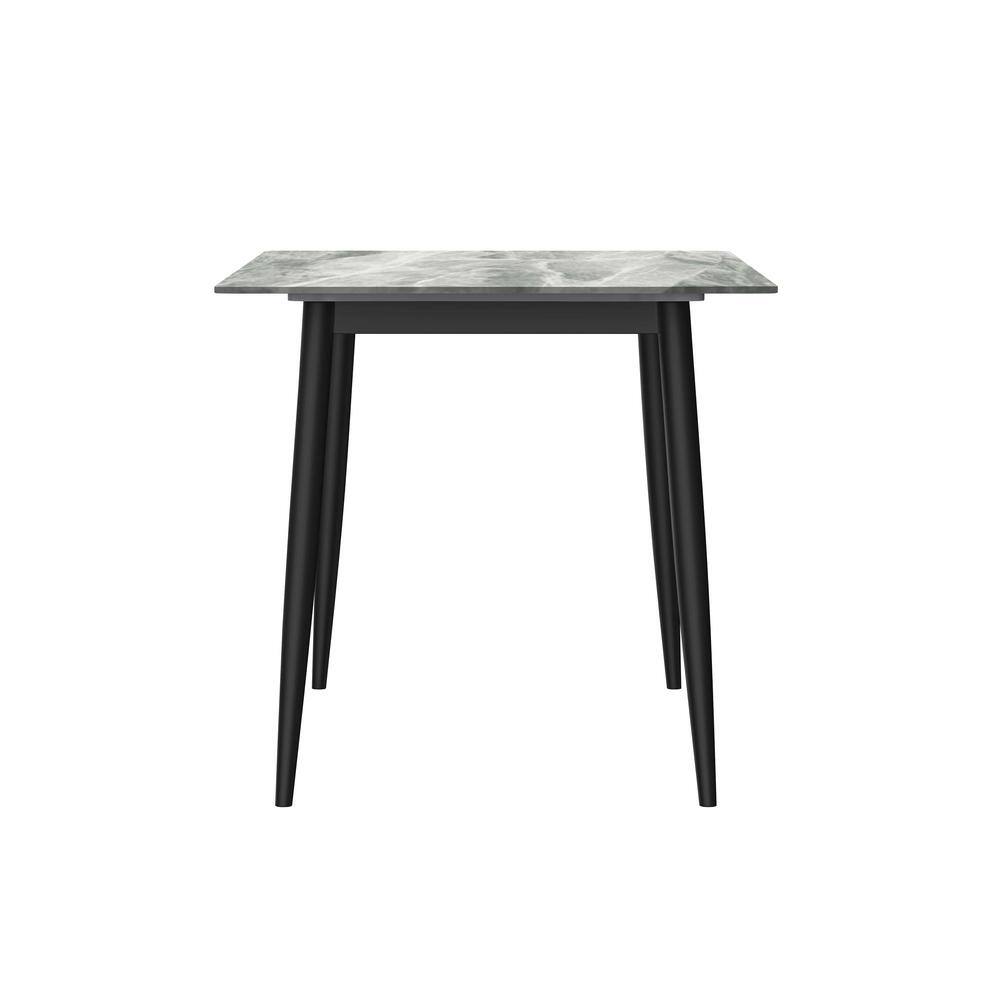 Light Grey Glass Rectangular Dining Table with Black Steel Legs