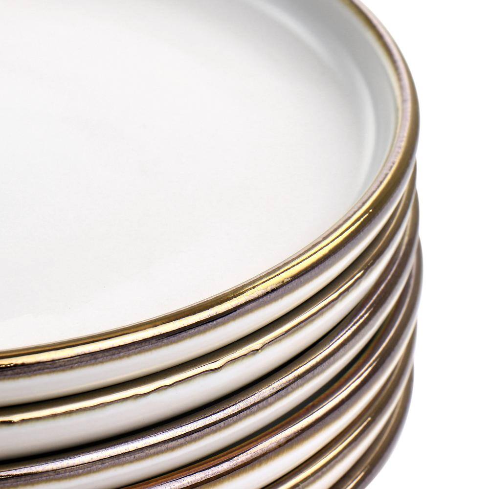 Matte White Ceramic Salad Plates with Gold Rim, Set of 6