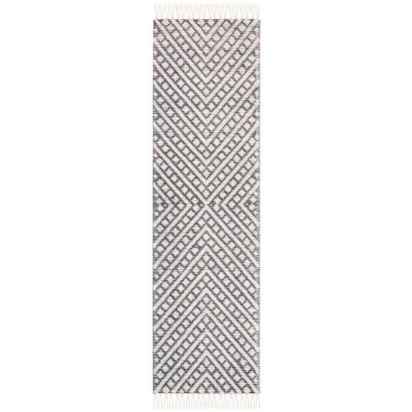 Natura 2 ft. x 10 ft. Ivory/Black Striped Diamonds Runner Rug