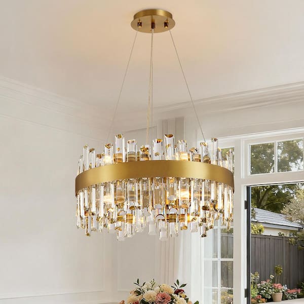 Modern Luxury Gold 12-Light Crystal Brass Round Chandelier for Dining Room Living Room Foyer