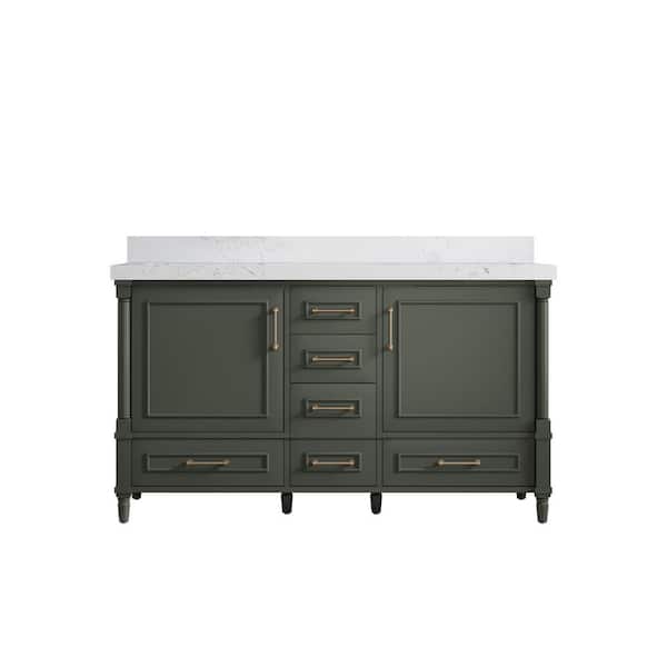 Willow Collections Hudson 60 in. W x 22 in. D x 36 in. H Double Sink Bath Vanity in Pewter Green with 2 in. Empira Quartz Top