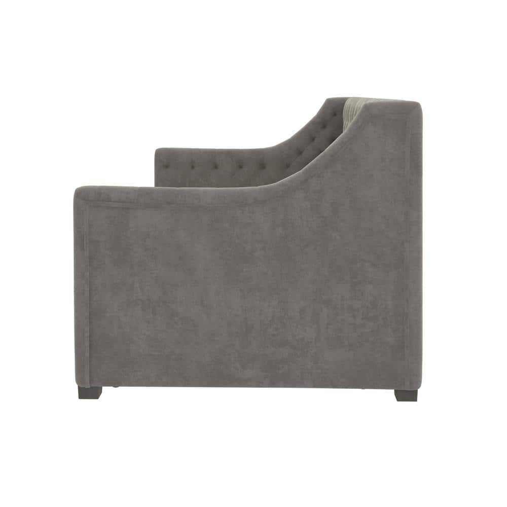 Light Gray Velvet Twin Daybed with Trundle and Tufted Upholstery