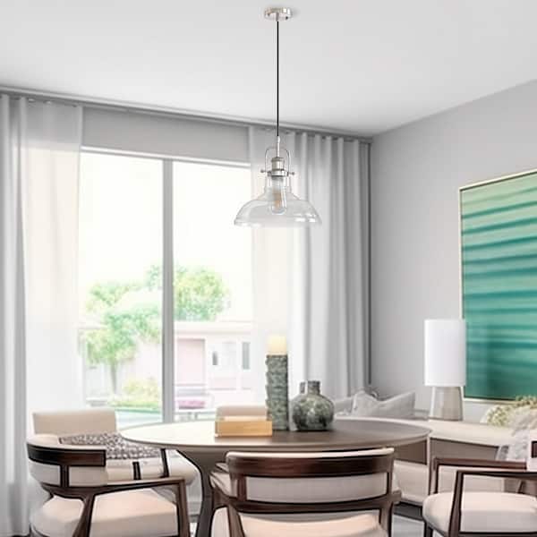 Brushed Nickel Modern Farmhouse 60-Watt 1-Light Mini Pendant Light with Clear Glass Shade