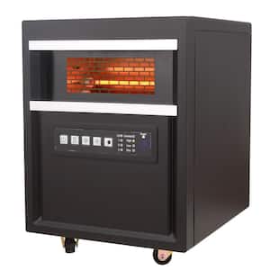 1500-Watt Black Electric Quartz Infrared Heater with Remote Control, Timer, 4 Elements, Easy Roll Casters
