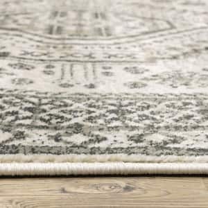 Ivory Grey Black and Ivory 2 ft. x 8 ft. Oriental Power Loom Stain Resistant Runner Rug