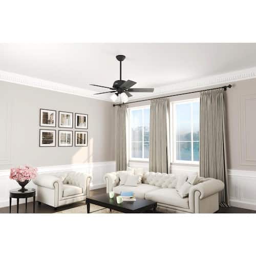 Crystal Peak 44 in. Indoor Matte Black Ceiling Fan with Light Kit Included Hunter Ceiling Fans With Lights