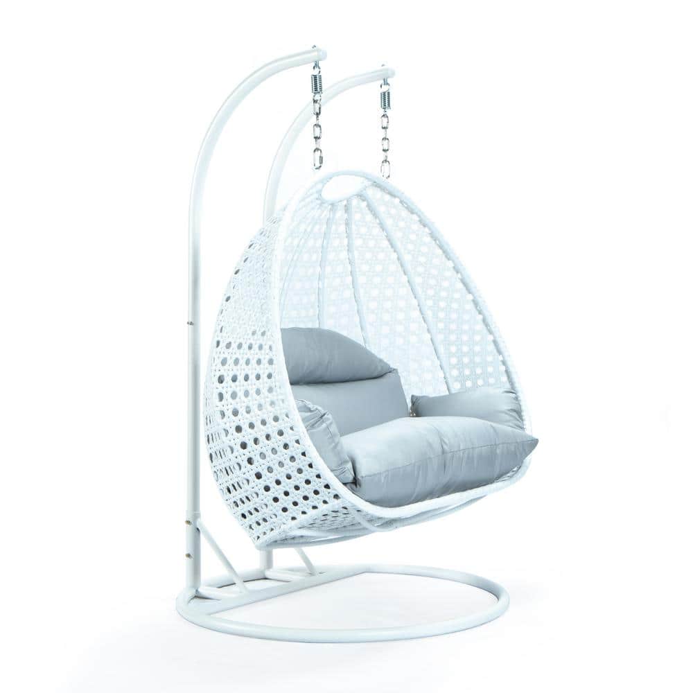Light Grey Wicker Hanging Double Seater Egg Chair with Cushions
