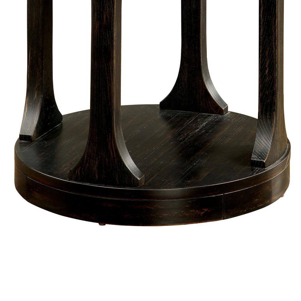 Antique Black Round Wood and Metal End Table