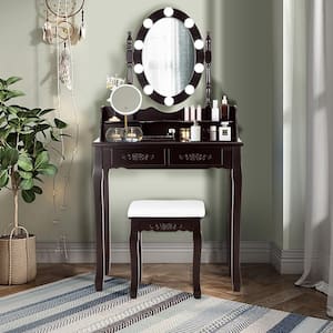 Brown Trunk Vanity Dressing Table 10 Dimmable Bulbs Touch Switch for Bedroom 57 in. x 29.5 in. x 16 in.