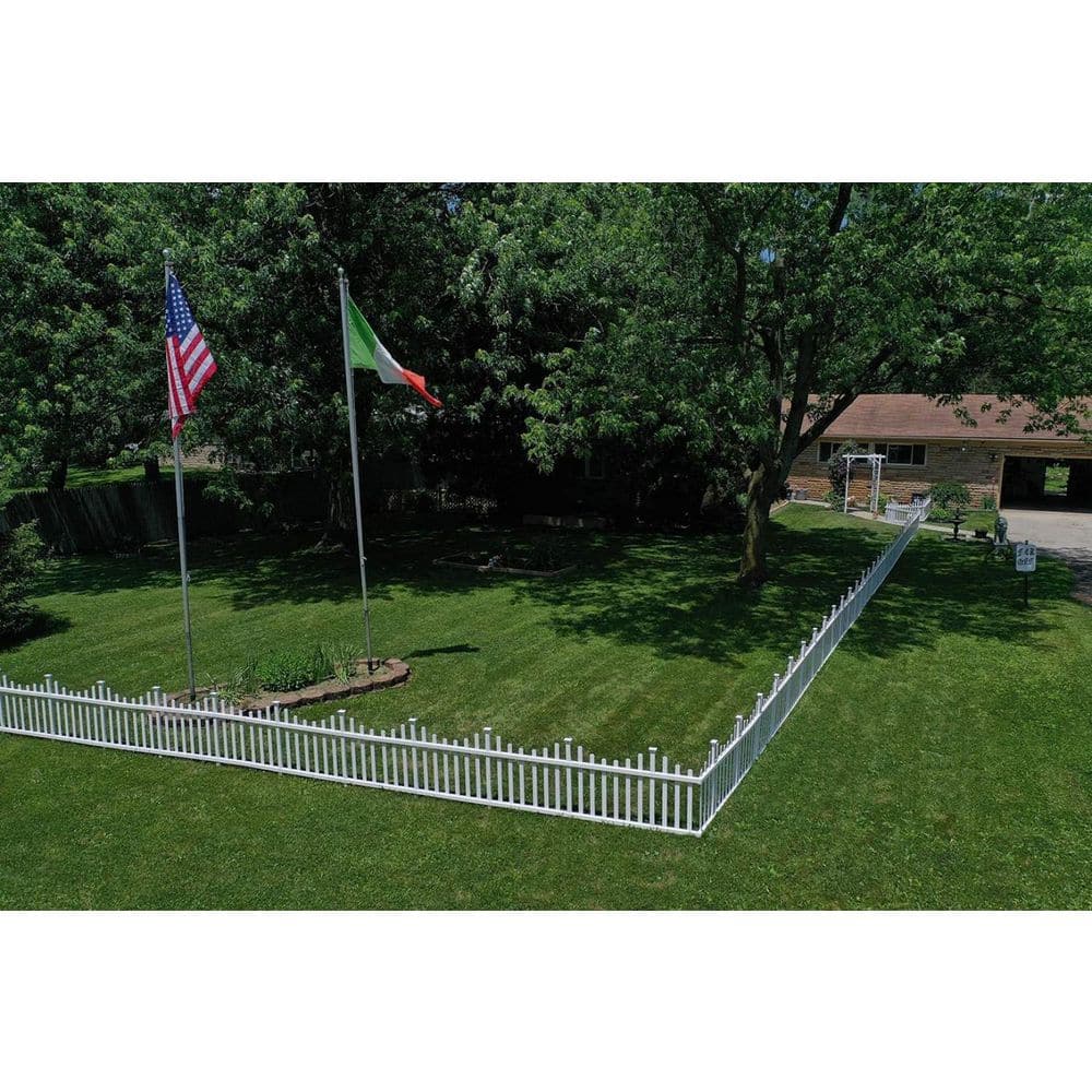 White Vinyl No-Dig Garden Picket Fence Panel Kit