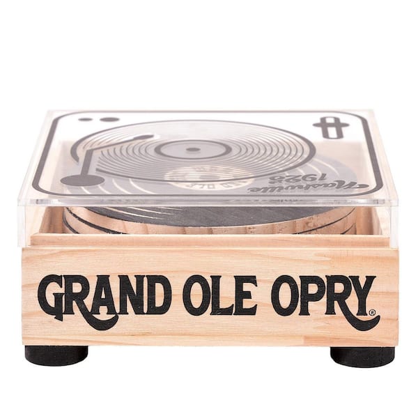American Art Decor Grand Ole Opry Nashville 1925 Vinyl Record Wooden Coaster Set of 6-2.75" H x 5.5" L