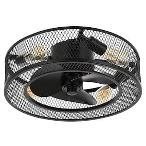 18 in. Indoor Black Caged Ceiling Fan with Light Kit and Remote Control