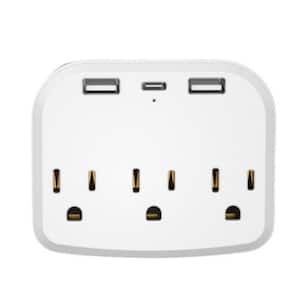 1-Piece Multi Plug Outlet USB Wall Charger 3-Outlet Surge Protector Power Strip with 2 USB Ports and 1 Type-C, White
