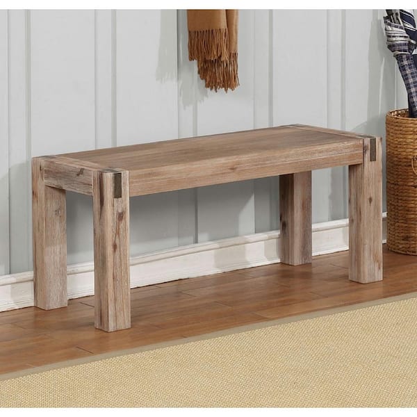 Alaterre Furniture Woodstock Brushed Driftwood 40 in. Acacia Wood with Metal Inset Bench