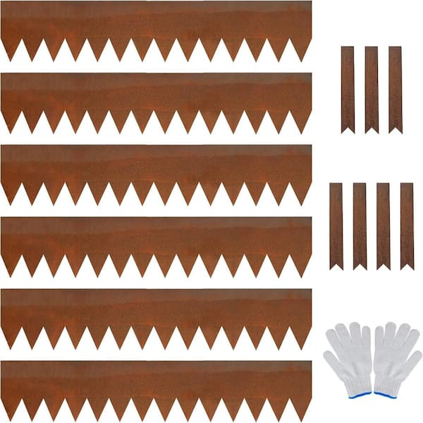 6 Pack Cor-Ten Steel Landscape Edging, 40" L x 8" H, 14-Gauge Hammer-In Metal Garden Border with 7 Clips and Gloves, Rus