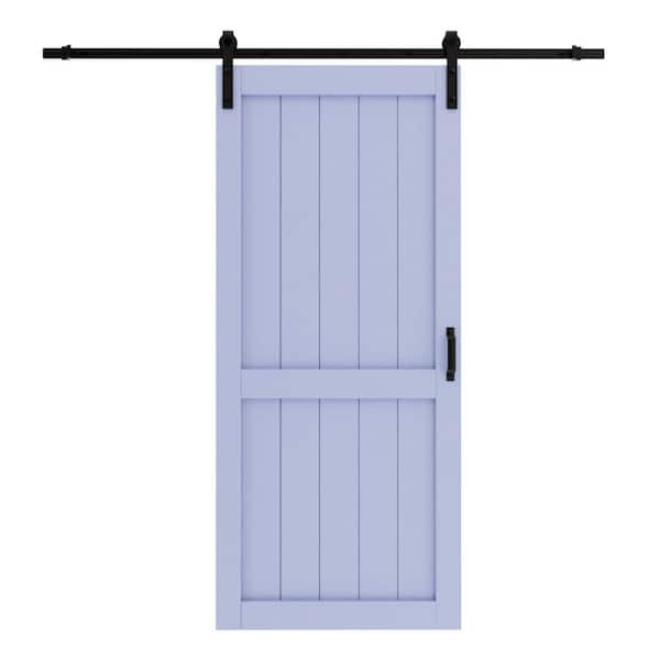 ARK DESIGN 30 in. x 96 in. White Paneled H Style White Primed MDF Sliding Barn Door with Hardware Kit With Soft Close