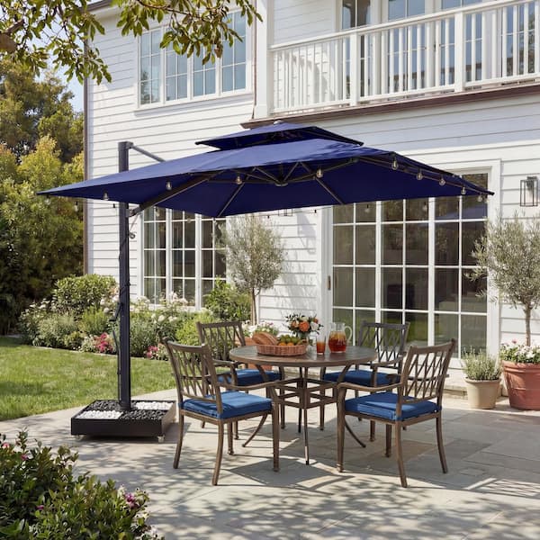 Mondawe 10 ft x 10 ft Double Tier Patio Umbrella, Navy Blue with Hooks
