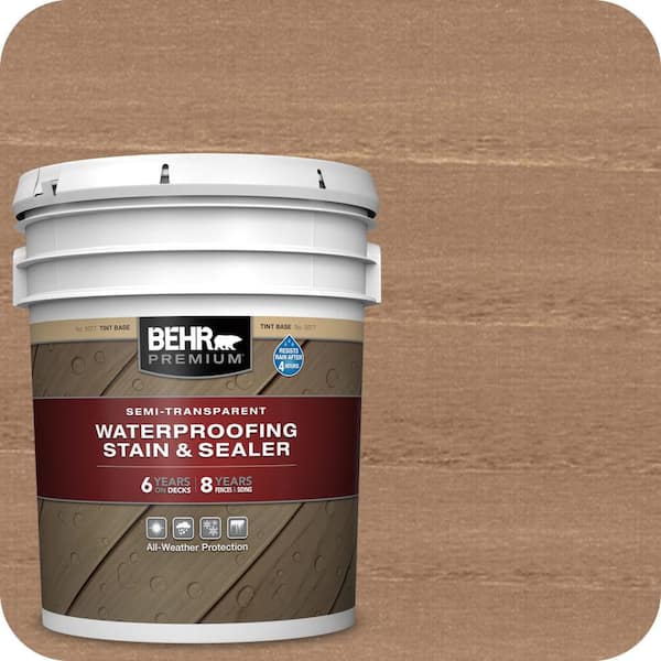 BEHR PREMIUM 5 gal. #ST-153 Taupe Semi-Transparent Waterproofing Exterior Wood Stain and Sealer