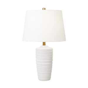 Waveland 16 in. W x 28.5 in. H Porous White 1-Light Dimmable Modern Table Lamp with White Linen Fabric Shade