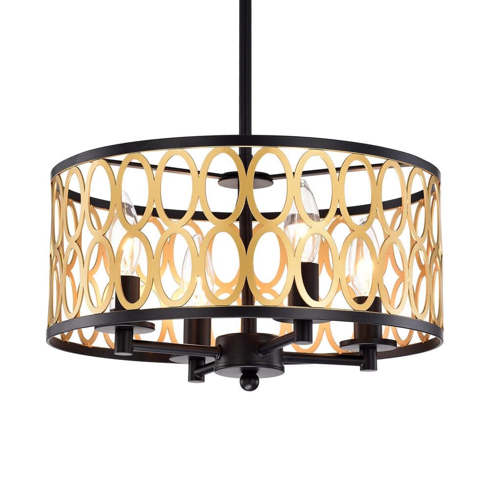 Warehouse of Tiffany Shivana 14 in. 4-Light Indoor Black and Gold Chandelier with Light Kit