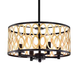 Shivana 14 in. 4-Light Indoor Black and Gold Chandelier with Light Kit