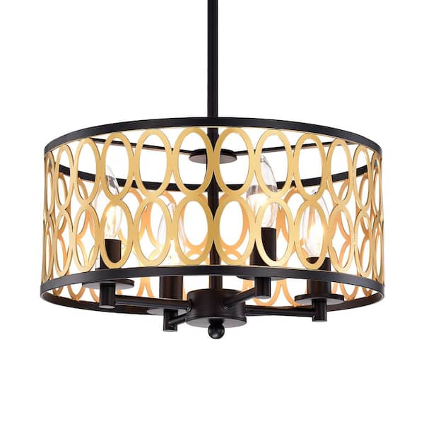 Warehouse of Tiffany Shivana 14 in. 4-Light Indoor Black and Gold Chandelier with Light Kit