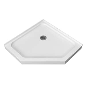 Zeno 36 in. L x 36 in. W Neo Angle Corner Shower Pan Base with Corner Drain in White Acrylic Non-Slip RV/Bathroom Tray