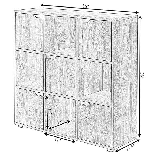 Basicwise 9-Cube Oak Wooden Organizer With 5-Enclosed Doors and 4