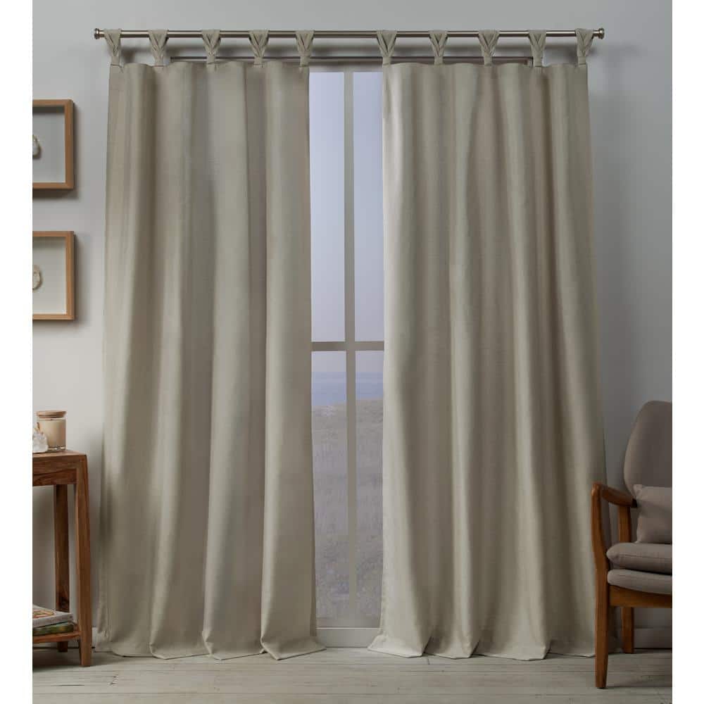 Loha Natural Solid Light Filtering Braided Tab Top Curtain, 54 in. W x 108 