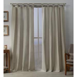 Loha Natural Solid Light Filtering Braided Tab Top Curtain, 54 in. W x 108 in. L (Set of 2)