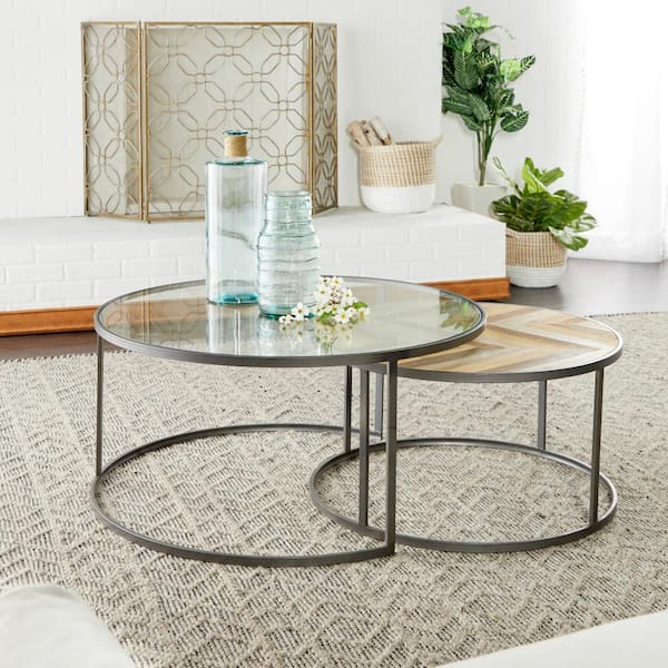 Litton Lane 36 in. Grey Round Wood Contemporary Coffee Table (2-Pieces)