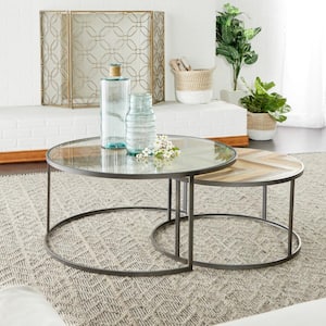36 in. Grey Round Wood Contemporary Coffee Table (2-Pieces)